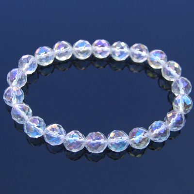 Clear Quartz AB Facelet Natural Gemstone Bracelet 6-9'' Elasticated Michael's UK Jewellery