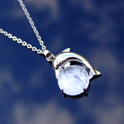 Clear Quartz Dolphin Natural Gemstone Pendant Necklace 50cm Michael's UK Jewellery