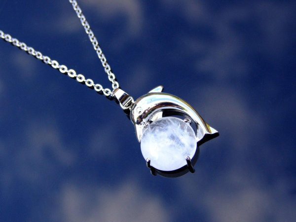 Clear Quartz Dolphin Natural Gemstone Pendant Necklace 50cm Michael's UK Jewellery