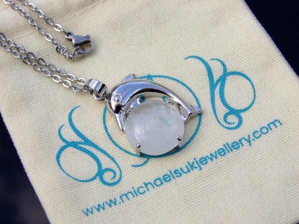 Clear Quartz Dolphin Natural Gemstone Pendant Necklace 50cm Michael's UK Jewellery