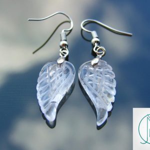 Clear Quartz Earrings Angel Wing Shape Natural Gemstone with Pouch Michael's UK Jewellery