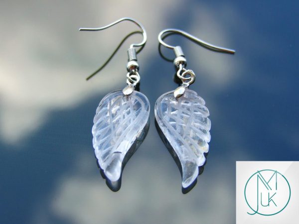 Clear Quartz Earrings Angel Wing Shape Natural Gemstone with Pouch Michael's UK Jewellery