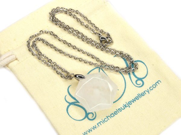 Clear Quartz Hexagon Pendant Natural Gemstone Necklace Michael's UK Jewellery