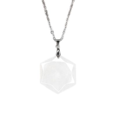 Gemstone Necklace Clear Quartz Hexagon Pendant Natural beads mouse