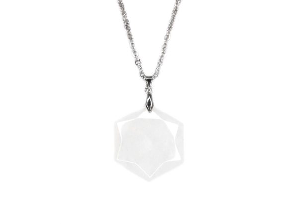 Gemstone Necklace Clear Quartz Hexagon Pendant Natural beads mouse