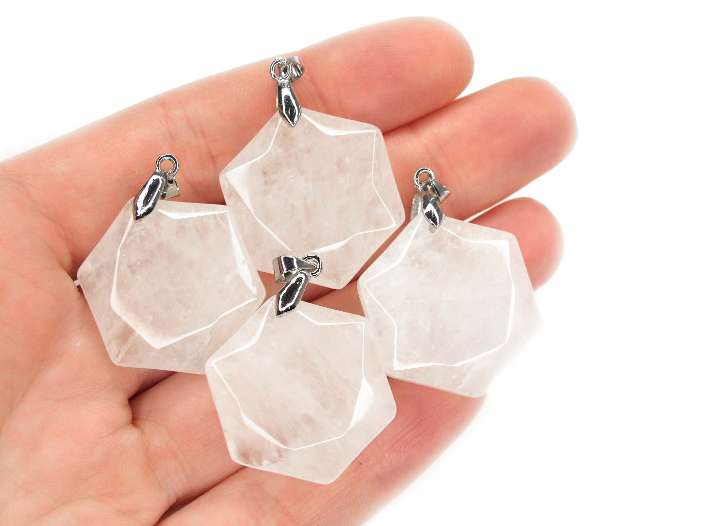Clear Quartz Hexagon Pendant Natural Gemstone Necklace Michael's UK Jewellery