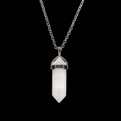 Gemstone Necklace Clear Quartz Natural Pendant Point beads mouse