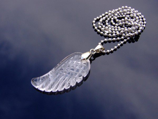 Clear Quartz Natural Gemstone Angel Wing Pendant Necklace Michael's UK Jewellery