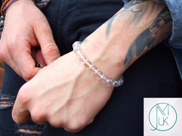 Clear Quartz Natural Gemstone Bracelet 6-9'' Elasticated Michael's UK Jewellery
