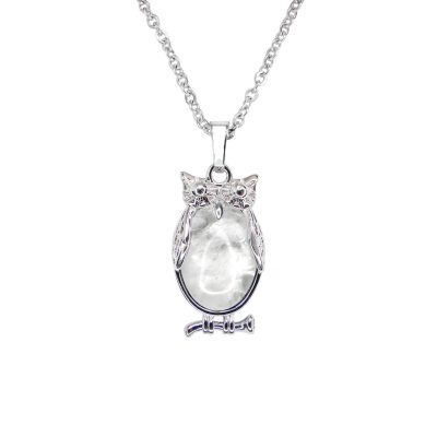 Clear Quartz Necklace Owl Pendant Natural Gemstone With Pouch Michael's UK Jewellery