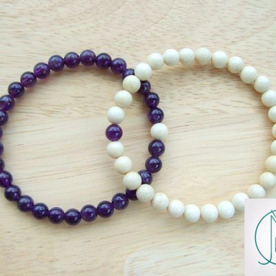 Couple Amethyst/Fossil Natural Gemstone Bracelets 6-9'' Elasticated Michael's UK Jewellery