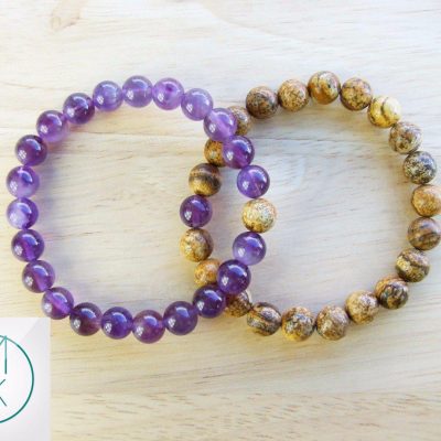 Couple Amethyst/Jasper Natural Gemstone Bracelets 6-9'' Elasticated Michael's UK Jewellery
