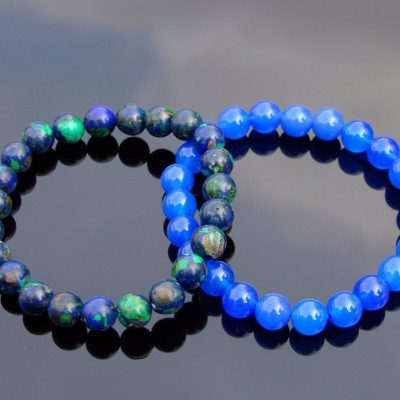 Couple Azurite/Agate Natural Gemstone Bracelet 6-9'' Elasticated Michael's UK Jewellery