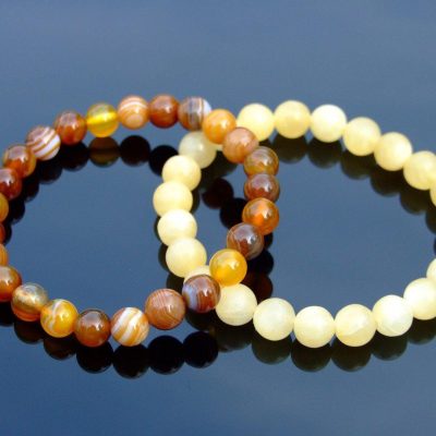 Couple Calcite/Agate Natural Gemstone Bracelet 6-9'' Elasticated Michael's UK Jewellery