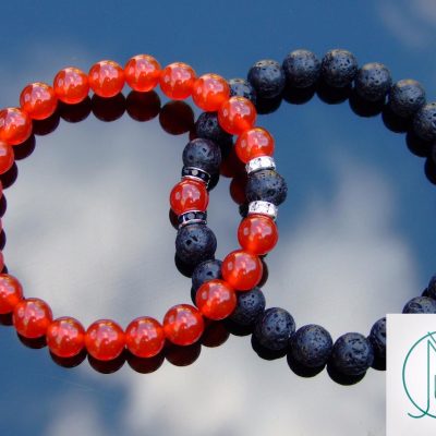 Couple Carnelian/Lava Natural Gemstone Bracelet 6-9'' Elasticated Michael's UK Jewellery