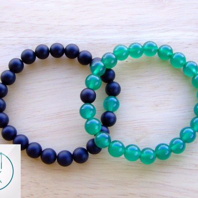 Couple Green Agate/Onyx Natural Gemstone Bracelet 6-9'' Elasticated Michael's UK Jewellery