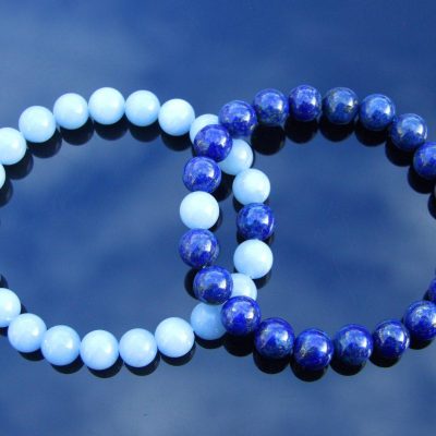Couple Lapis Lazuli/Angelite Natural Gemstone Bracelet 6-9'' Elasticated Michael's UK Jewellery