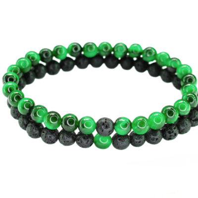 Couple Lava/Green Tigers Eye 6mm Natural Gemstone Bracelets 6-9'' Elasticated Michael's UK Jewellery