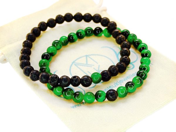 Couple Lava/Green Tigers Eye 6mm Natural Gemstone Bracelets 6-9'' Elasticated Michael's UK Jewellery