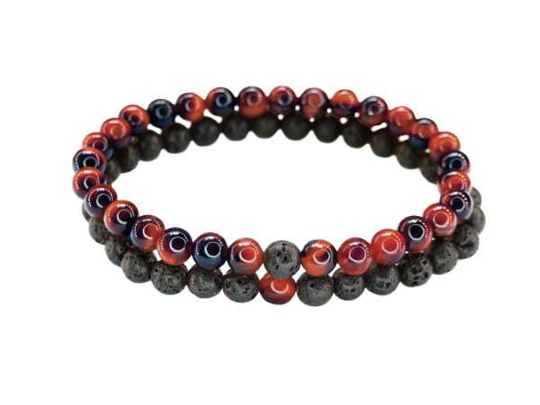 Couple Lava/Red Tigers Eye Bracelets 6mm Natural Gemstone 6-9'' Elasticated with Pouch Michael's UK Jewellery