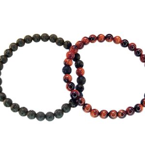 Couple Lava/Red Tigers Eye Bracelets 6mm Natural Gemstone 6-9'' Elasticated with Pouch Michael's UK Jewellery