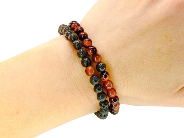 Couple Lava/Red Tigers Eye Bracelets 6mm Natural Gemstone 6-9'' Elasticated with Pouch Michael's UK Jewellery