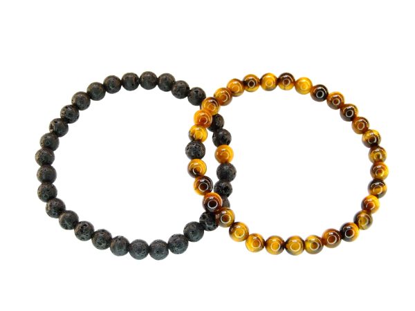 Couple Lava/Tigers Eye 6mm Natural Gemstone Bracelets 6-9'' Elasticated Michael's UK Jewellery