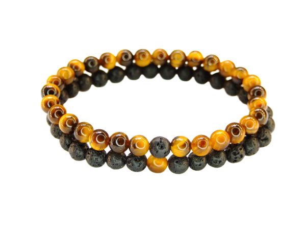 Couple Lava/Tigers Eye 6mm Natural Gemstone Bracelets 6-9'' Elasticated Michael's UK Jewellery