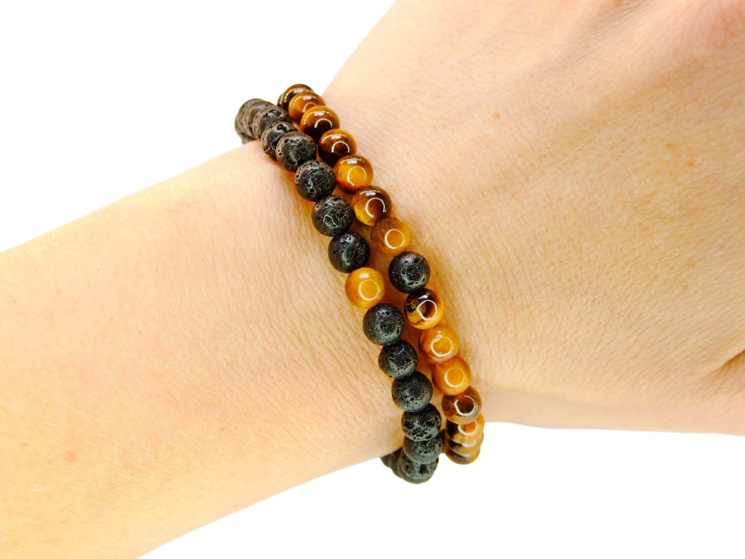Couple Lava/Tigers Eye 6mm Natural Gemstone Bracelets 6-9'' Elasticated Michael's UK Jewellery