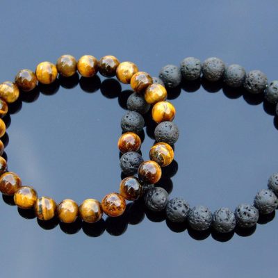 Couple Lava/Tigers Eye Natural Gemstone Bracelet 6-9'' Elasticated Michael's UK Jewellery