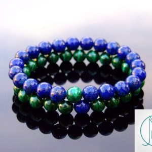 Couple Malachite/Lapis Lazuli Natural Gemstone Bracelet 6-9'' Elasticated Michael's UK Jewellery