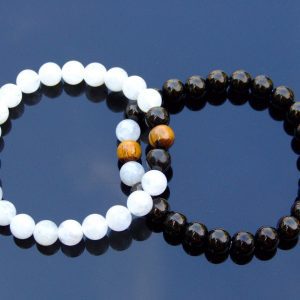 Couple Moonstone/Jet/Tiger Natural Gemstone Bracelet 6-9'' Elasticated Michael's UK Jewellery