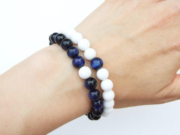 Couple Onyx/Tigers Eye Natural Gemstone Bracelet 6-9'' Elasticated Michael's UK Jewellery