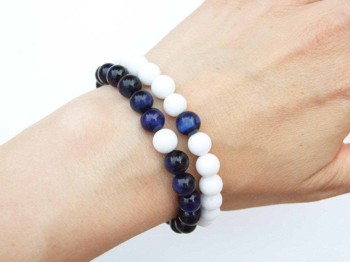 Couple Onyx/Tigers Eye Natural Gemstone Bracelet 6-9'' Elasticated Michael's UK Jewellery