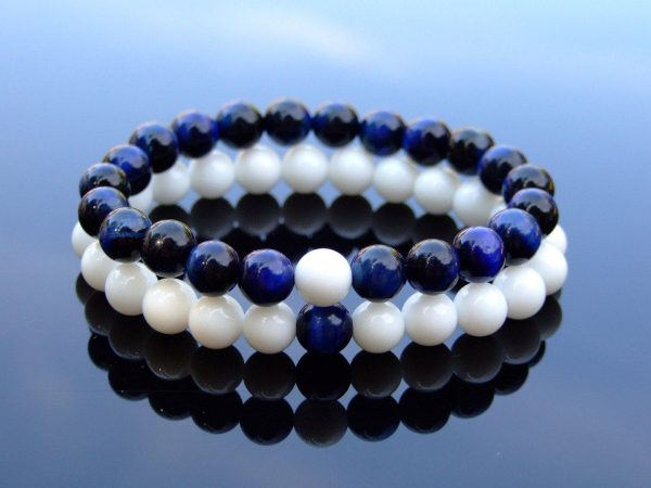 Couple Onyx/Tigers Eye Natural Gemstone Bracelet 6-9'' Elasticated Michael's UK Jewellery