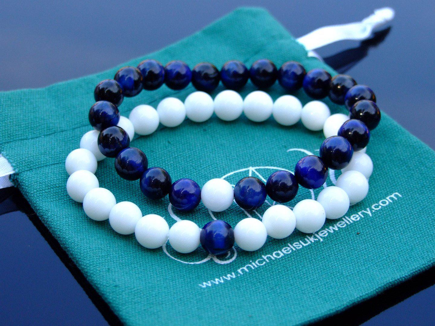 Couple Onyx/Tigers Eye Natural Gemstone Bracelet 6-9'' Elasticated Michael's UK Jewellery