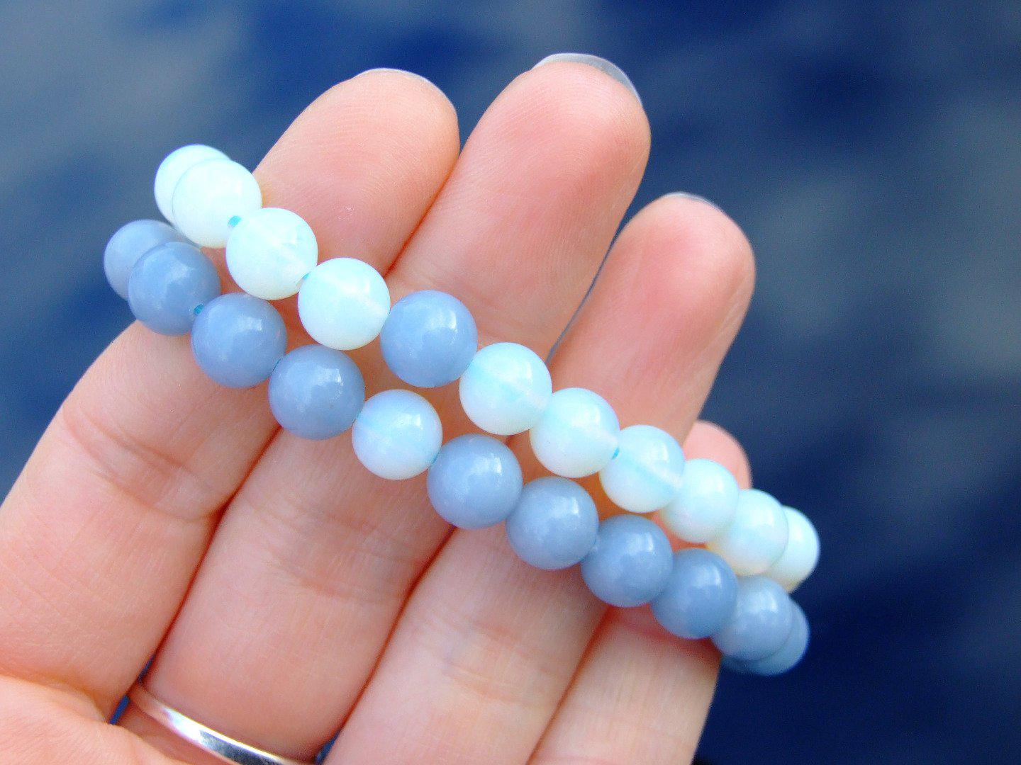 Couple Opalite/Angelite Natural Gemstone Bracelet 6-9'' Elasticated Michael's UK Jewellery