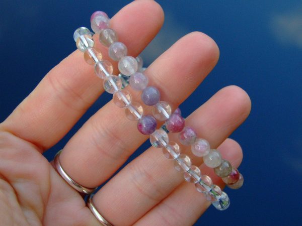Couple Quartz/Tourmaline Natural Gemstone Bracelet 6-9'' Elasticated Michael's UK Jewellery