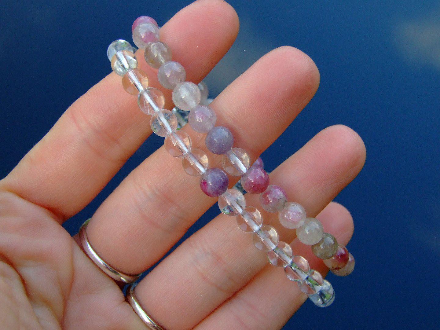 Couple Quartz/Tourmaline Natural Gemstone Bracelet 6-9'' Elasticated Michael's UK Jewellery