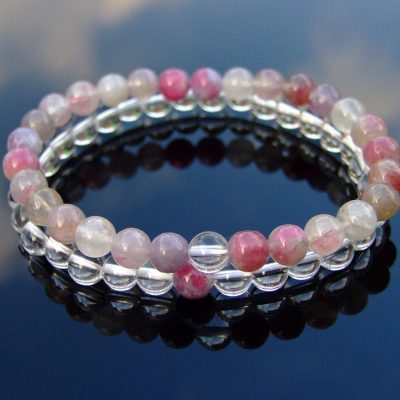 Couple Quartz/Tourmaline Natural Gemstone Bracelet 6-9'' Elasticated Michael's UK Jewellery