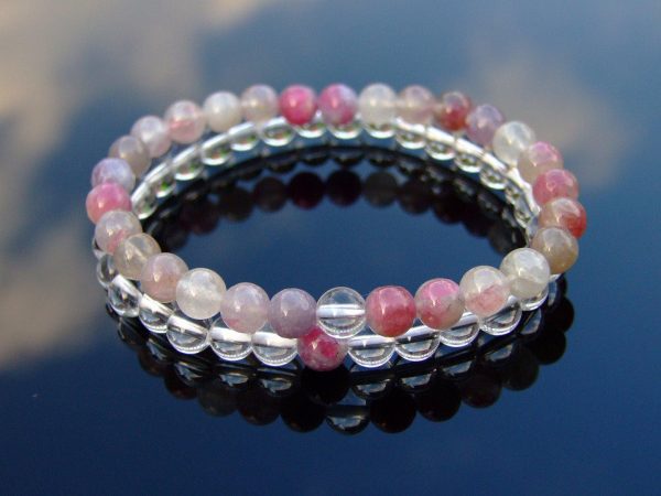 Couple Quartz/Tourmaline Natural Gemstone Bracelet 6-9'' Elasticated Michael's UK Jewellery