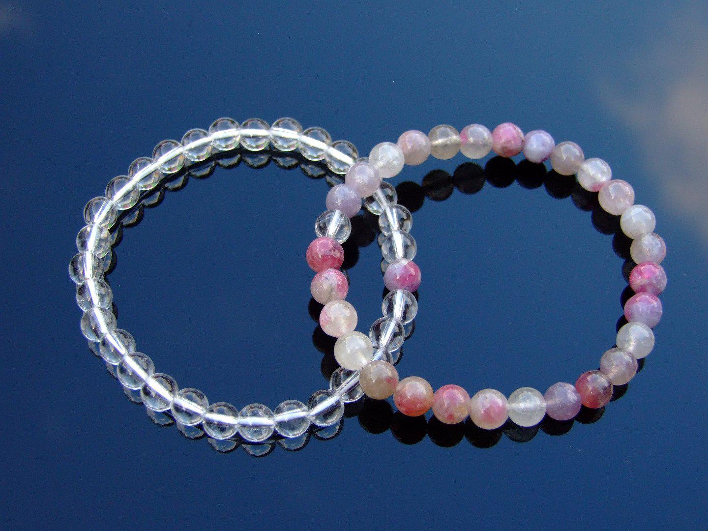 Couple Quartz/Tourmaline Natural Gemstone Bracelet 6-9'' Elasticated Michael's UK Jewellery