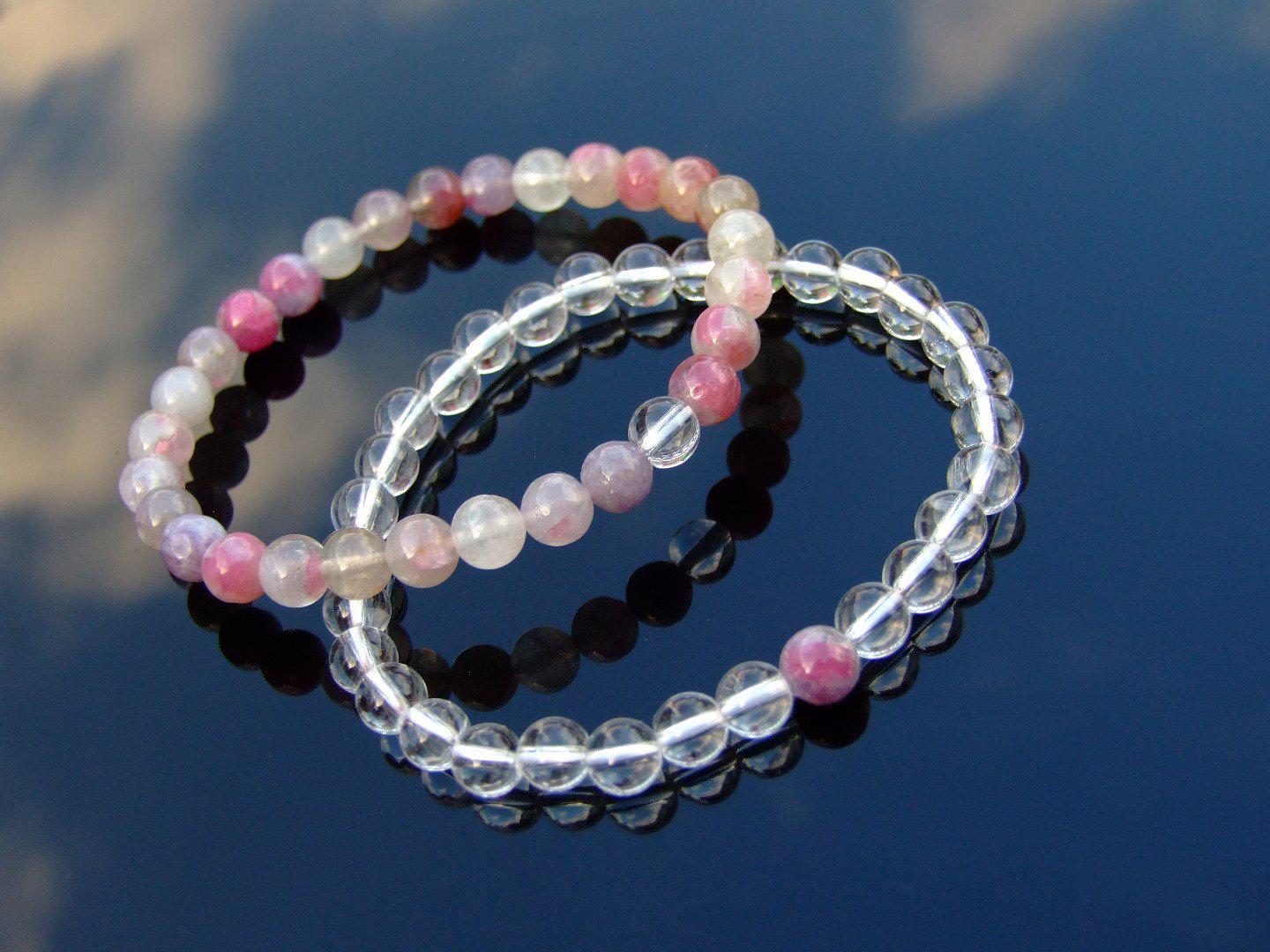 Couple Quartz/Tourmaline Natural Gemstone Bracelet 6-9'' Elasticated Michael's UK Jewellery