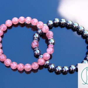 Couple Strawberry/Hematite Natural Gemstone Bracelet 6-9'' Elasticated Michael's UK Jewellery