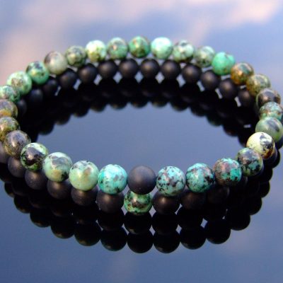 Couple Turquoise/Onyx Natural Gemstone Bracelet 6-9'' Elasticated Michael's UK Jewellery