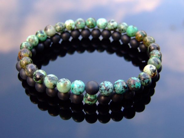 Couple Turquoise/Onyx Natural Gemstone Bracelet 6-9'' Elasticated Michael's UK Jewellery
