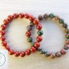 Couple Unakite/Red Jasper Natural Gemstone Bracelets 7-8'' Elasticated Michael's UK Jewellery