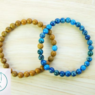 Couple Wooden/Jasper Natural Gemstone Bracelet 7-8'' Elasticated Michael's UK Jewellery