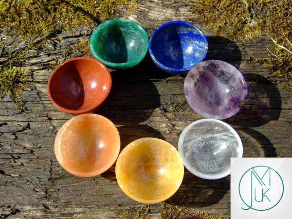 Crystal 7 Chakra 2'' Hand Carved Bowls Natural Gemstones Michael's UK Jewellery