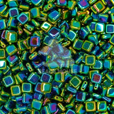 CzechMates Tile Beads 21455JT IRIS Green beadsmouse.co.uk